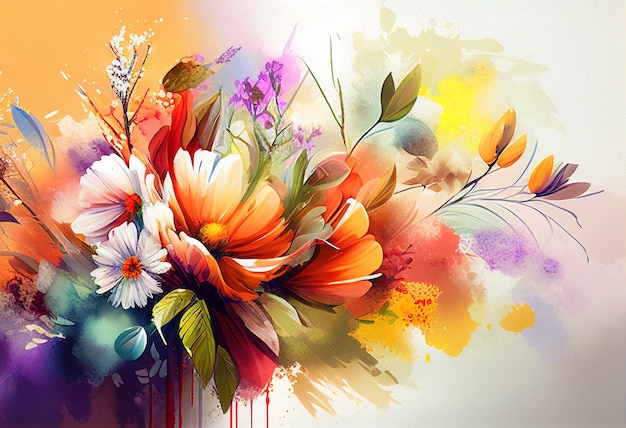 Spring floral abstract background Bouquet of Flowers illustration AI generative