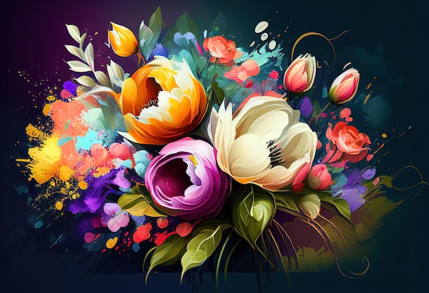Весенний цветочный абстрактный фон Букет цветов иллюстрация AI генеративный