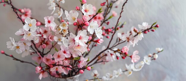 花瓶の中に桜の花がいている春の花束