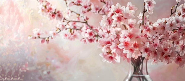 Spring floral arrangement with cherry blossoms in a vase