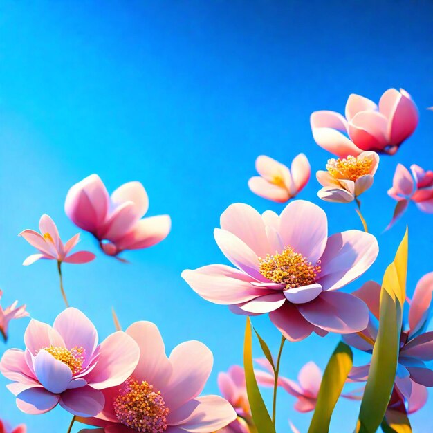 spring floral background and blue sky