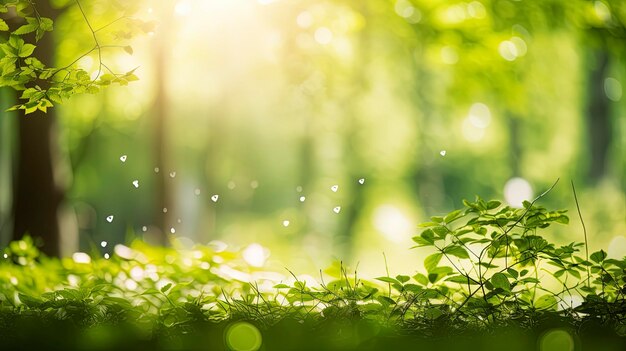 写真 春の花の背景 森の新鮮な草