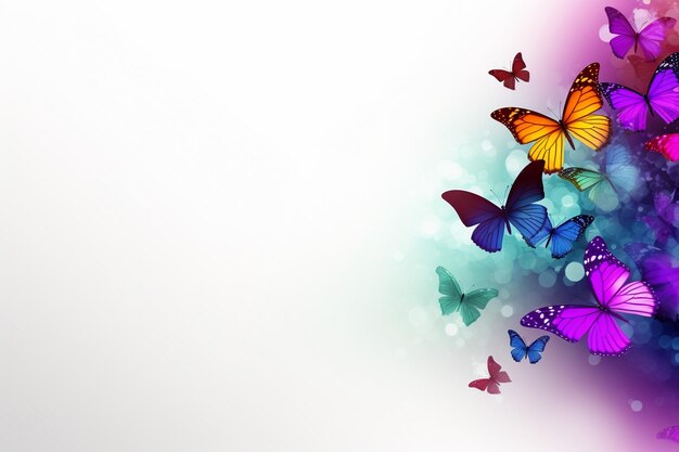 Photo spring floral background with colorful butterflies and copy space