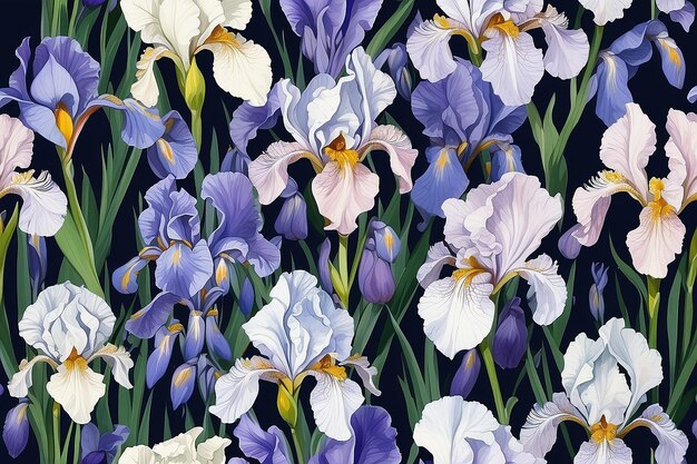 Photo spring floral background with iris illustration remixed from public domain artworks