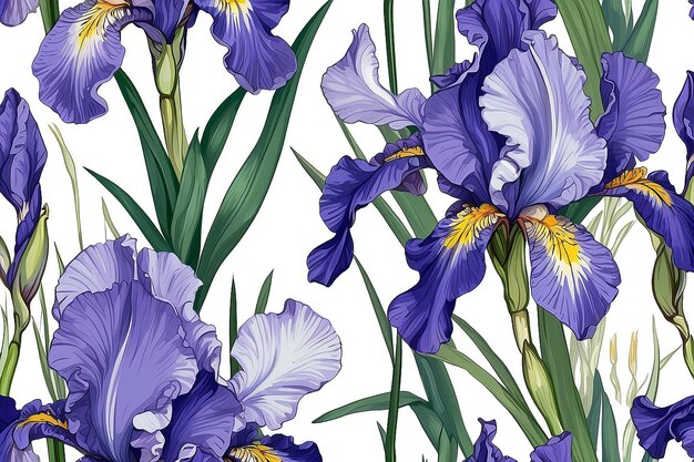 Photo spring floral background with iris illustration remixed from public domain artworks