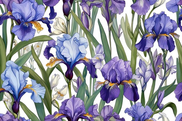 Photo spring floral background with iris illustration remixed from public domain artworks