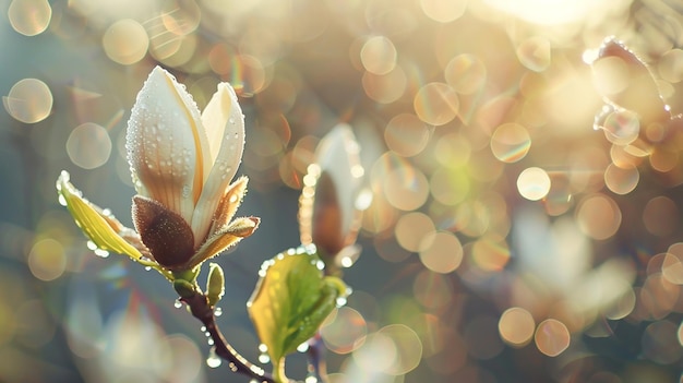 春の花の背景に白いマグノリアがいています