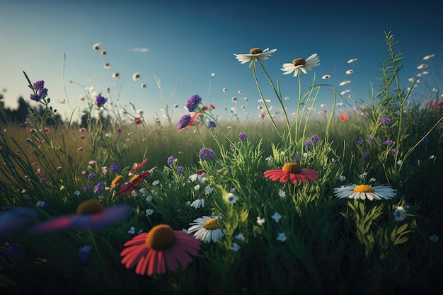 Spring floral field Illustration AI Generative