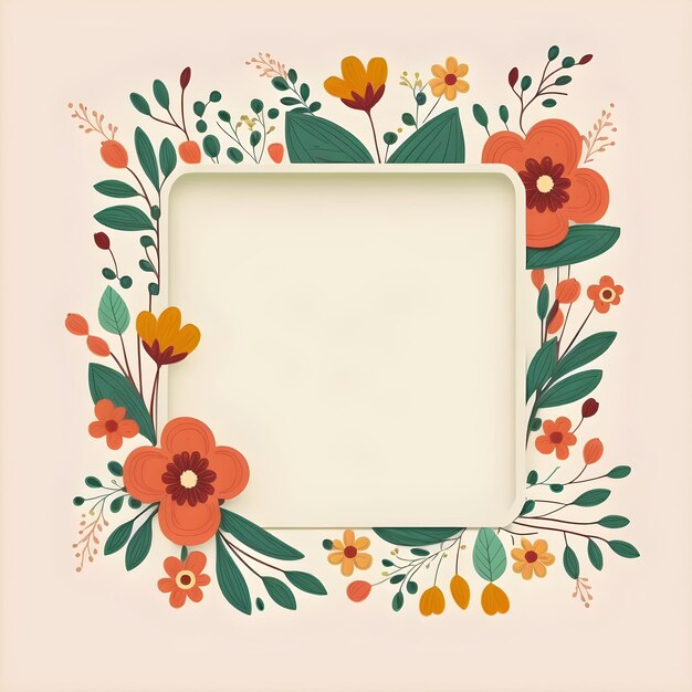 Spring Floral Frame on Beige Background with Copy Space
