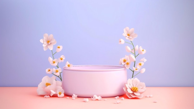 spring floral podium with light pink background