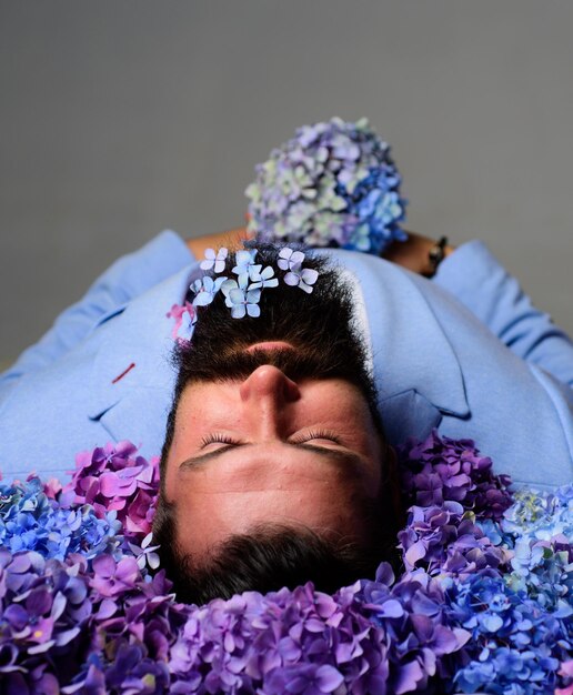Spring flower allergy. Funeral ritual service. Morgue - last sleep concept. Allergy concept.