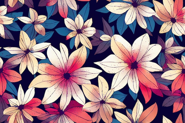 spring flower background floral seamless background of watercolor illustration