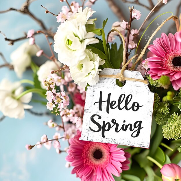 Spring flower background with text for design welcome spring post