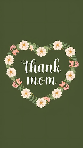 Spring flower heart with Thank you Mom typography Vertical Mobile Wallpaper