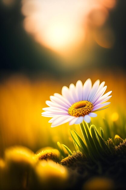 Spring flower landscape daisy and grass new growth background