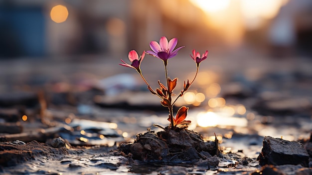 写真 夕暮れの春の花