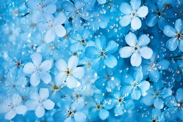 Photo spring flowers background blue flowers with water drops closeup