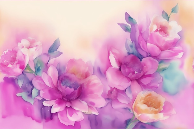 Spring flowers background with watercolor style