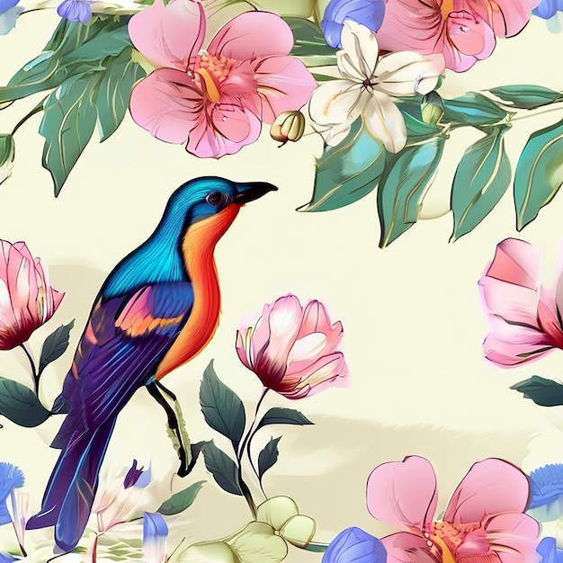 Photo spring flowers and bird ai generate background image