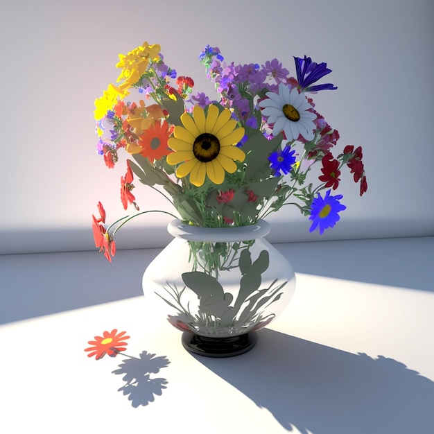 Spring flowers bouquet in glass vase in sunlight