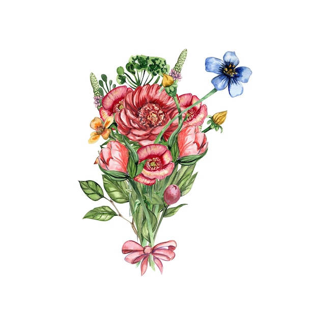 Spring flowers bouquet watercolor illustration