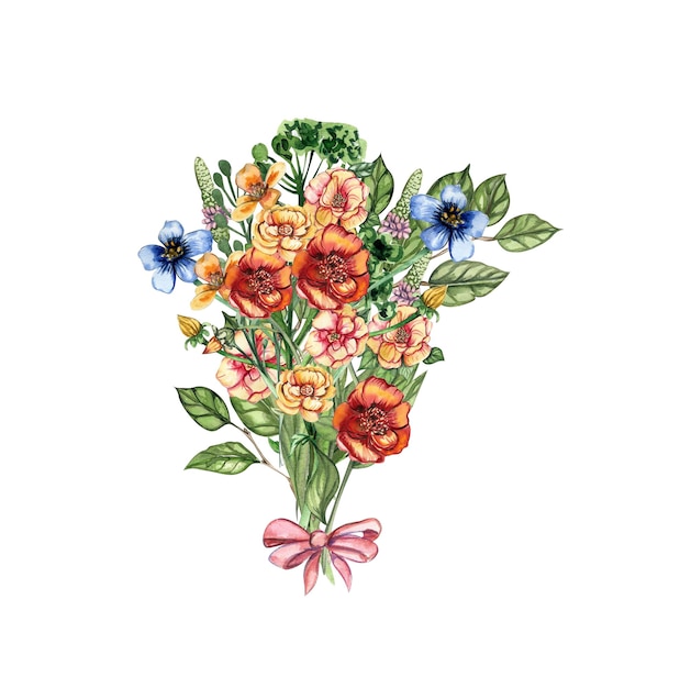 Photo spring flowers bouquet watercolor illustration