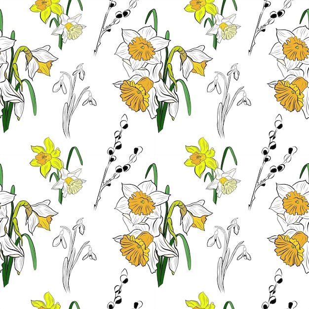 Spring flowers collection of seamless pattern drawing 481