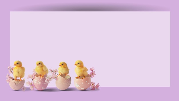 Photo spring flowers and easter chick with banner for text