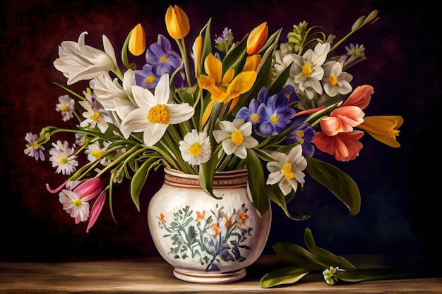 Spring Flowers In A Flower Vase