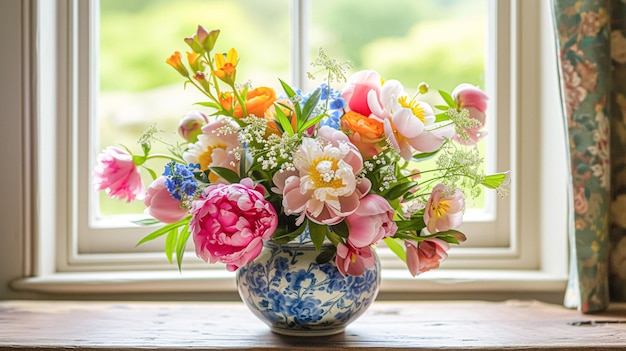 写真 ヴィンテージの花瓶で春の花を飾る 美しい花のアレンジ 家庭装飾 結婚式と花屋のデザイン