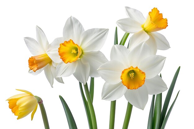 Foto fiori primaverili narcisi isolati su sfondo bianco