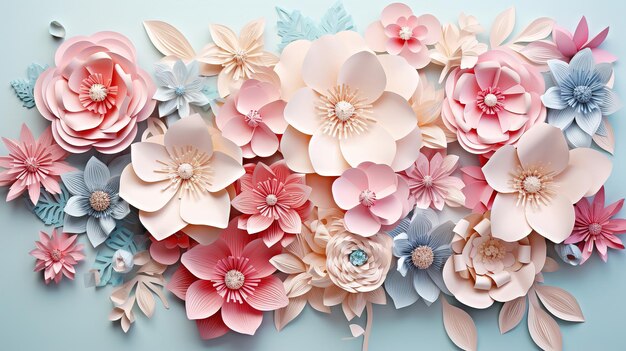 Foto fiori di primavera in stile tagliato su carta con spazio per la copia