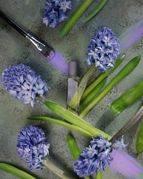 spring flowers and perfume jar