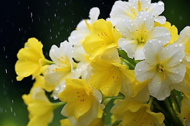 Spring flowers rain drops