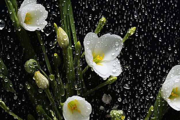 Весенние цветы, капли дождя.