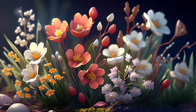 Spring Flowers Realistic 3D