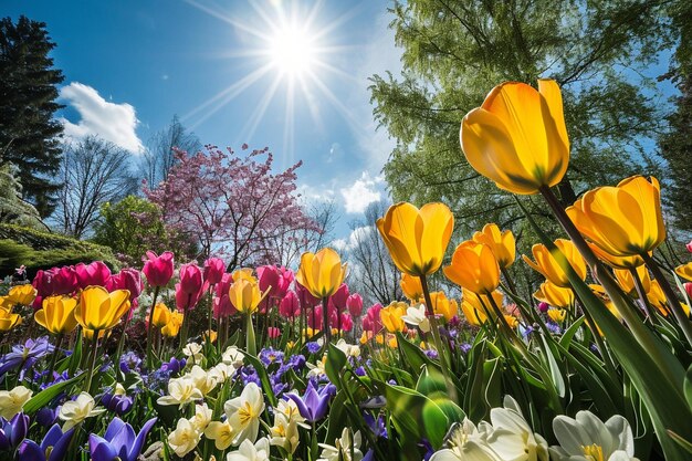 Photo spring flowers in the sky