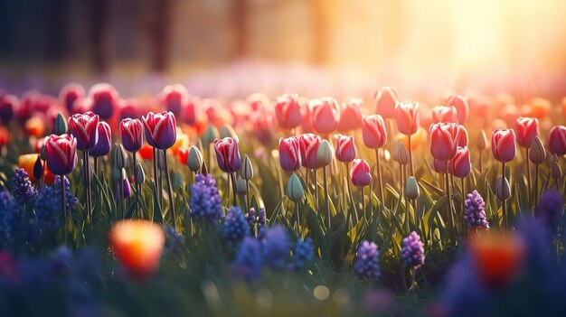 Spring flowers on a Sunny FieldGenerative AI