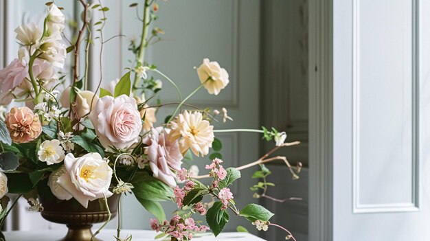 ヴィンテージの花瓶で春の花を飾る 美しい花のアレンジ 家庭装飾 結婚式と花屋のデザイン