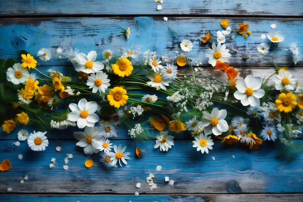 Spring flowers on a wooden background