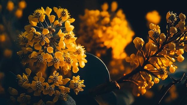 春の花 黄色 植物を背景に