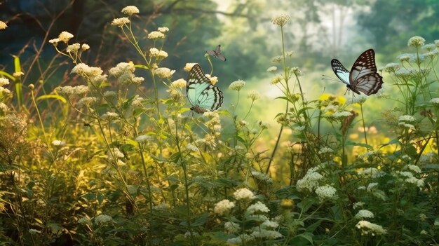 Foto nella foresta e fiori in primavera da ai