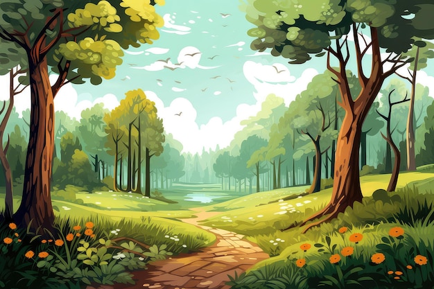 Spring forest landscape illustration