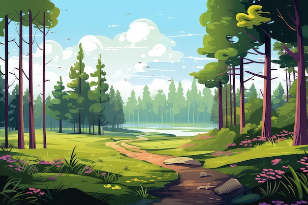 Spring forest landscape illustration