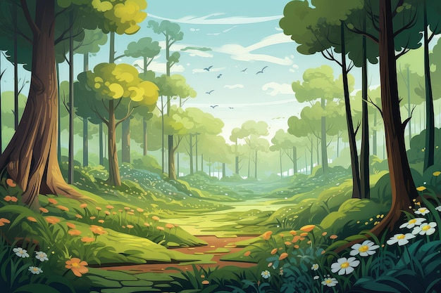 Иллюстрация весеннего лесного пейзажа