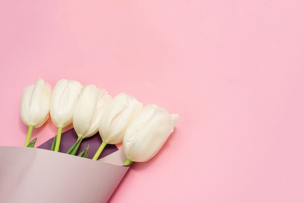 Spring fresh bouquet of white tulips isolated