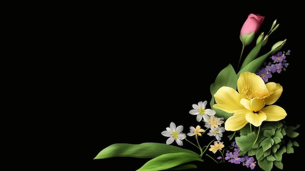 Spring fresh flowers on a black background Generated AI