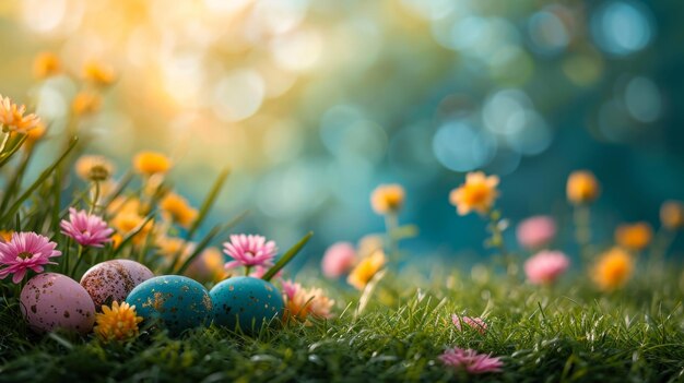 spring garden party easter background with copy space