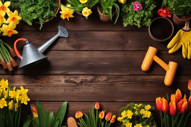 Spring Garden Works A Bountiful Set of Gardening Tools Captured in a Charming TopView Flat Lay