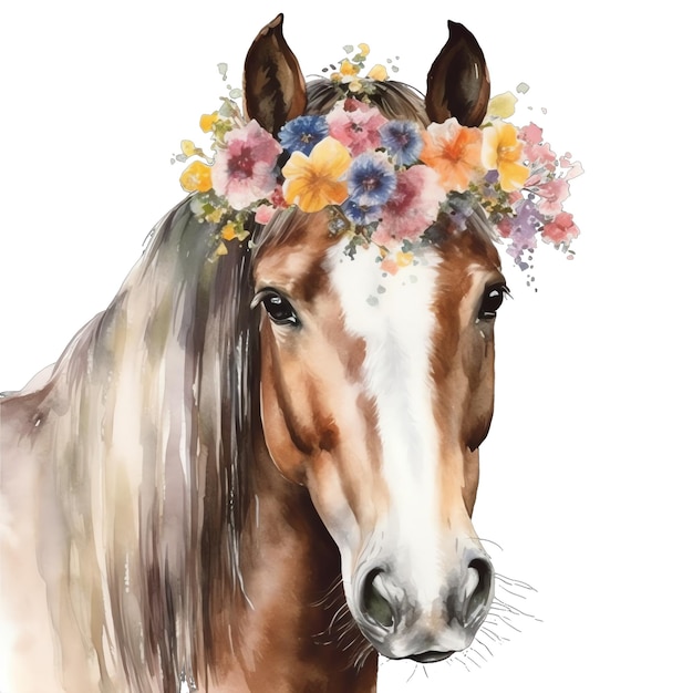 Spring horse watercolor illustration spring clipart